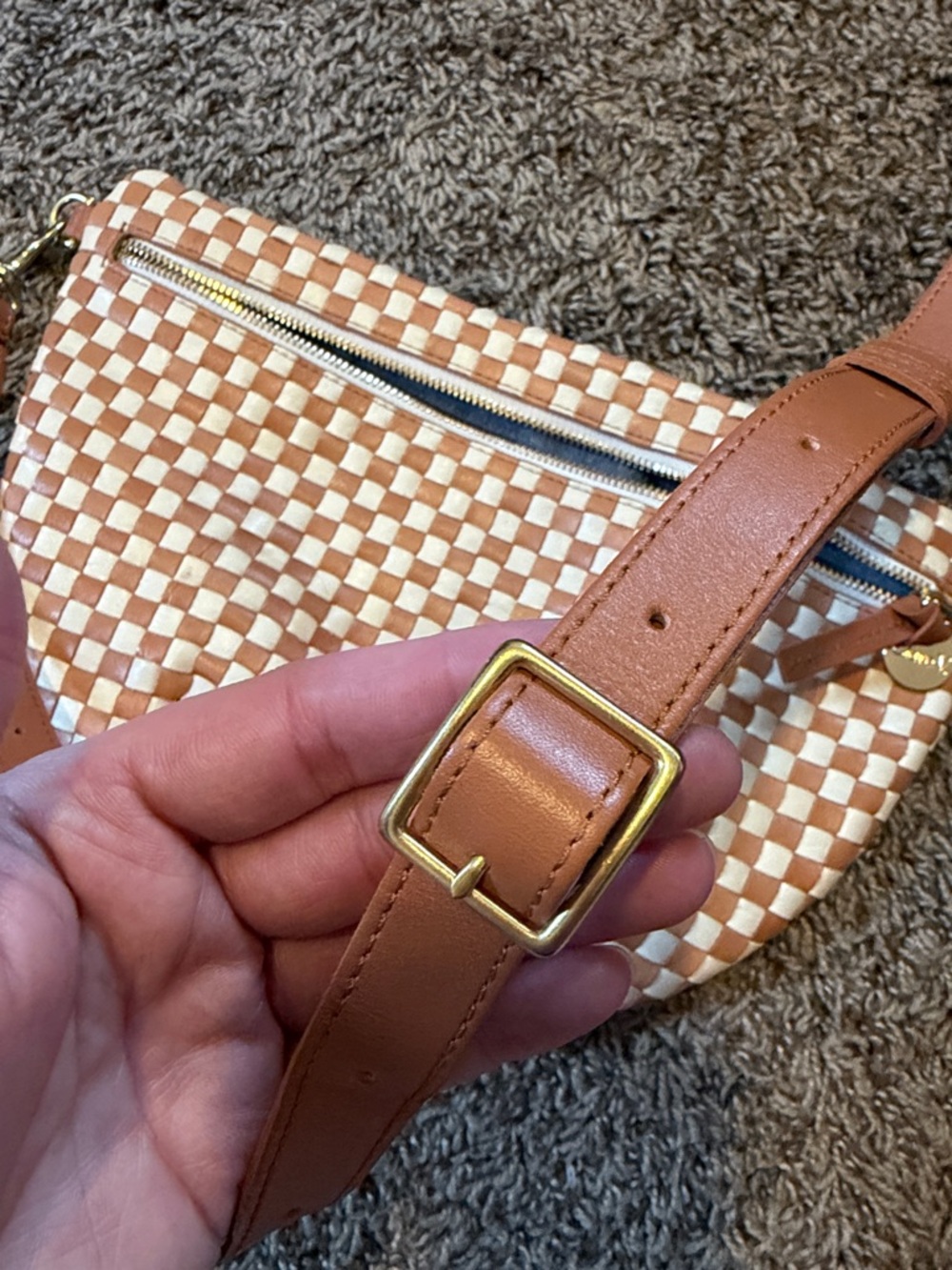 Clare V Grande Fanny Burnt Orange & Cream Crossbody Bag with Adjustable Strap - Picture 10 of 12